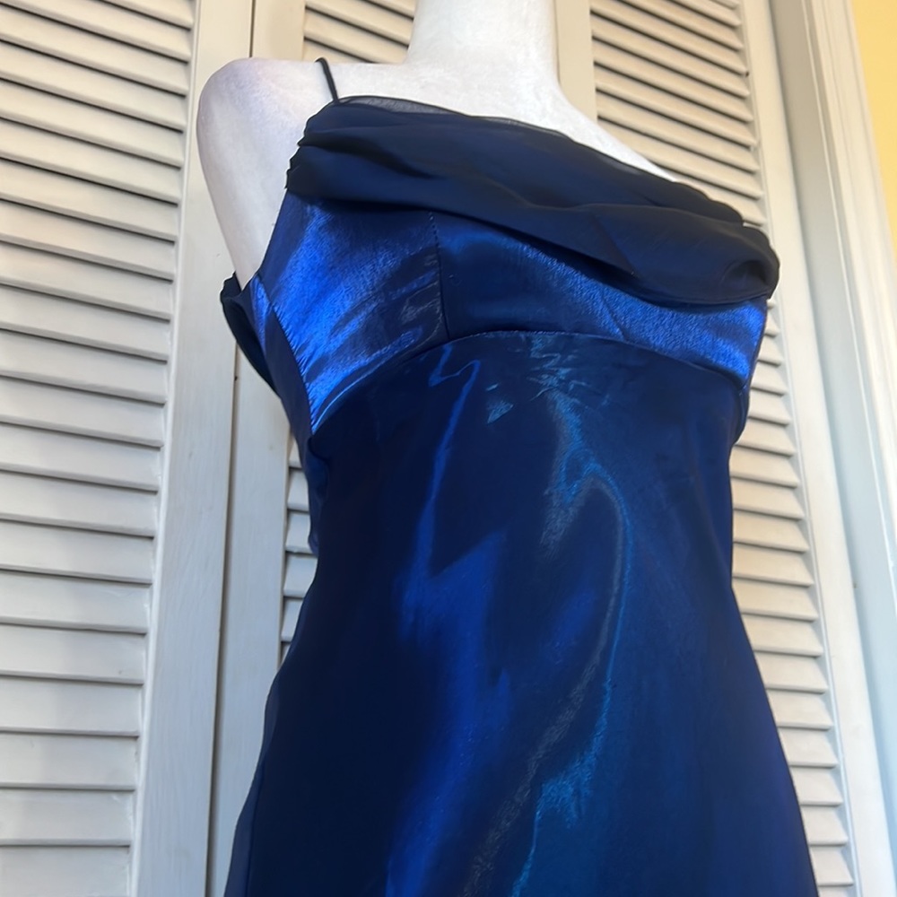 Night Way Collections - Stunning Dark Blue Cobalt Sheen & Chiffon Dress Size 4